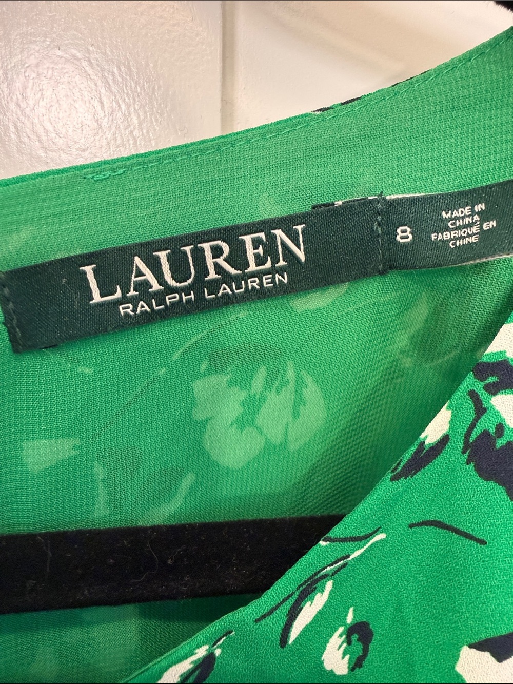 Lauren Ralph Lauren Emerald Green Floral Midi Dress with Waist Tie - Picture 2 of 8